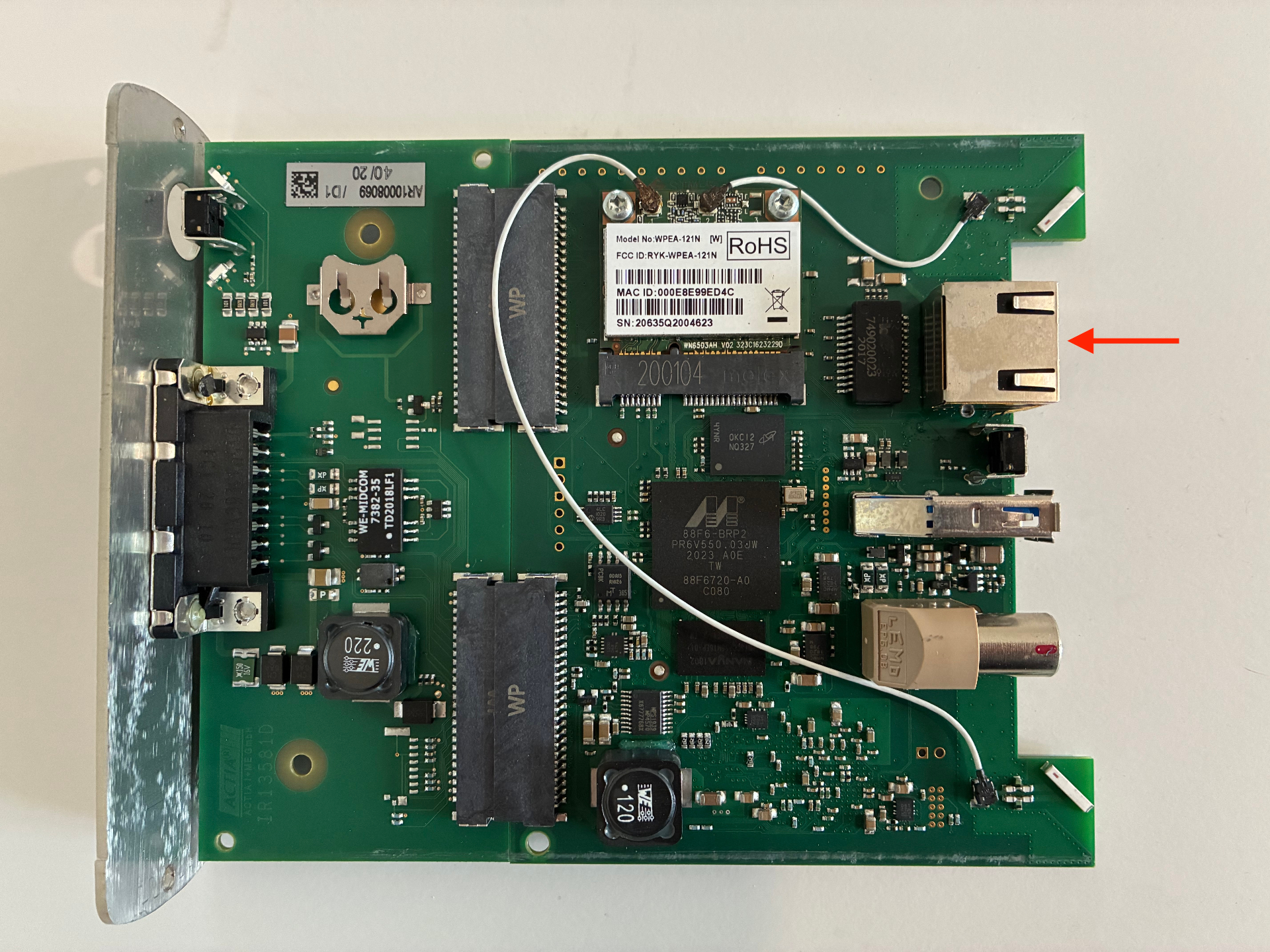 Repaired ICOM Next circuit board with the upgraded RJ45 Ethernet port fitted